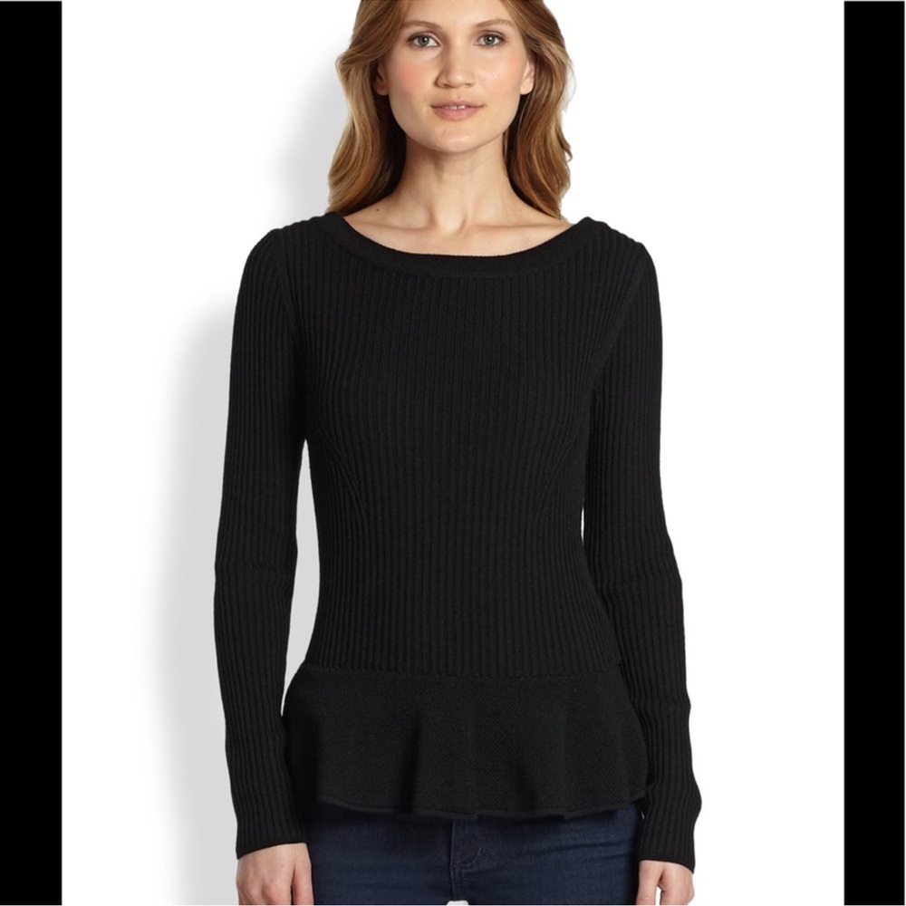 Tory Burch Ramona Peplum Wool Sweater Black